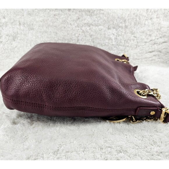MICHAEL KORS Merlot Pebble Leather Hobo Satchel Shoulder Bag Large Logo Charm - Picture 12 of 15